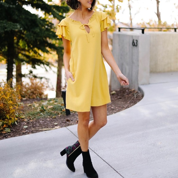 Golden Girl Smocked Neck Dress - Picture 3 of 7